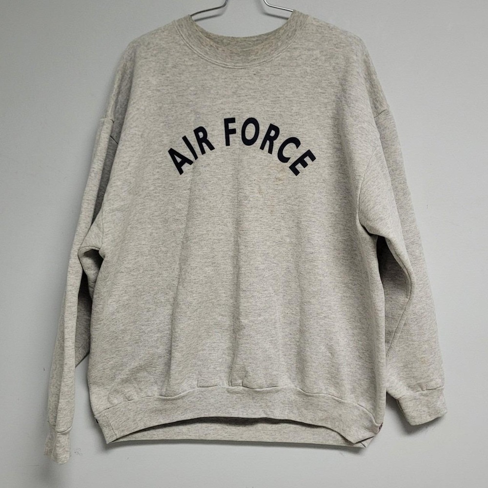 90's US Air Force Vintage Sweatshirt Size Large Gray USA Made Army Military Camp